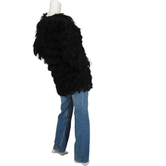H&M Black Flapper Fuzzy Faux Fur Fringed Shaggy Knit Cardigan Sweater Jacket - Picture 4 of 6